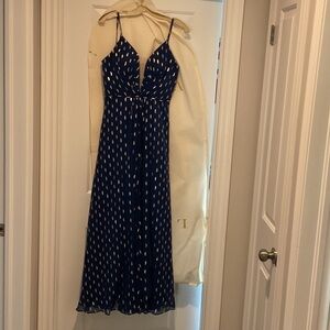 Deep Blue Printed Spaghetti-Strap Maxi Dress